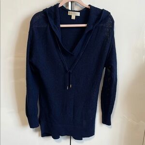 NWOT MICHAEL KORS Navy Blue Long Cashmere Hooded Sweater, Size XXS